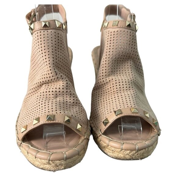 Marc Fisher Senton Suede Espadrille Studded Tan Wedges Sandals Size 7.5 - Picture 8 of 14